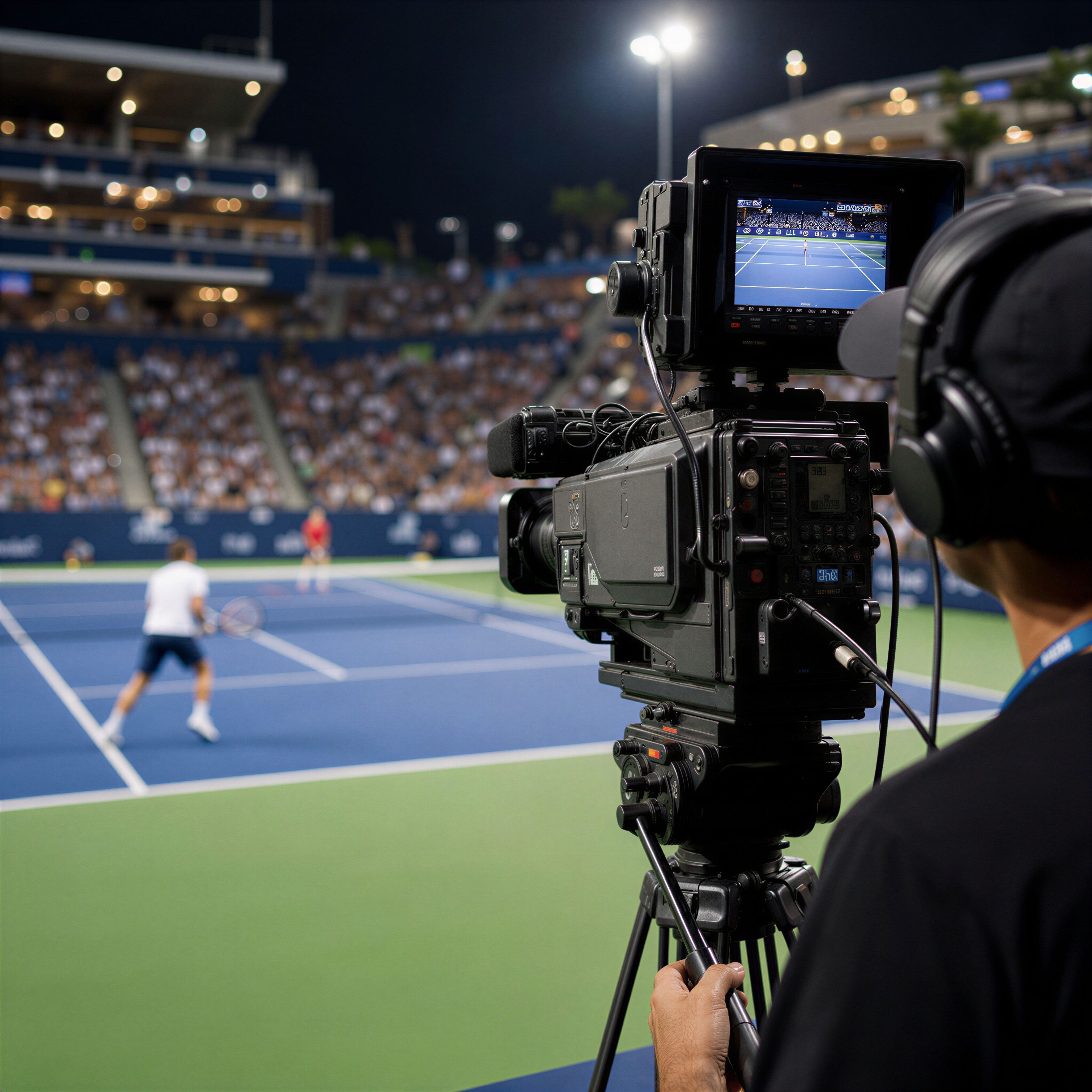 Photorealistic,Professional,Tennis,Match,Being,Filmed,For,A,Live,Television Photorealistic,Professional,Tennis,Match,Being,Filmed,For,A,Live,Television
