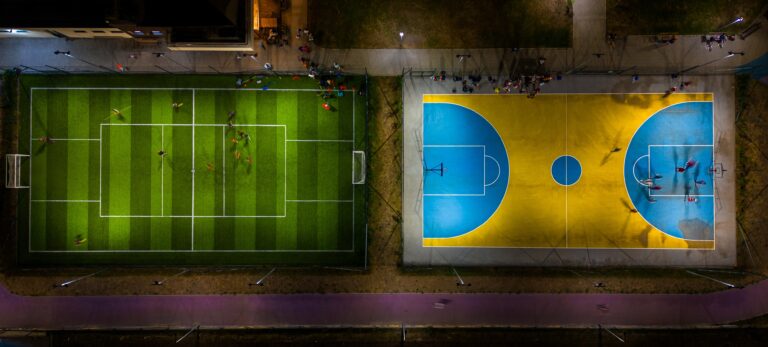 An,Aerial,View,Of,An,Evening,Sports,Ground,With,Soccer
